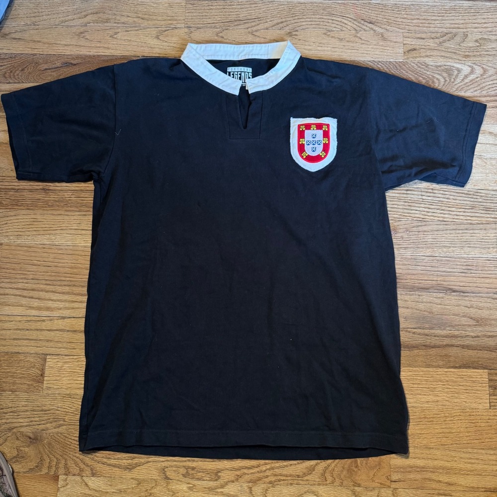 Portugal Legends‎ FPF Mens Black Rugby Shirt Short Sleeve Cotton Jersey Size S